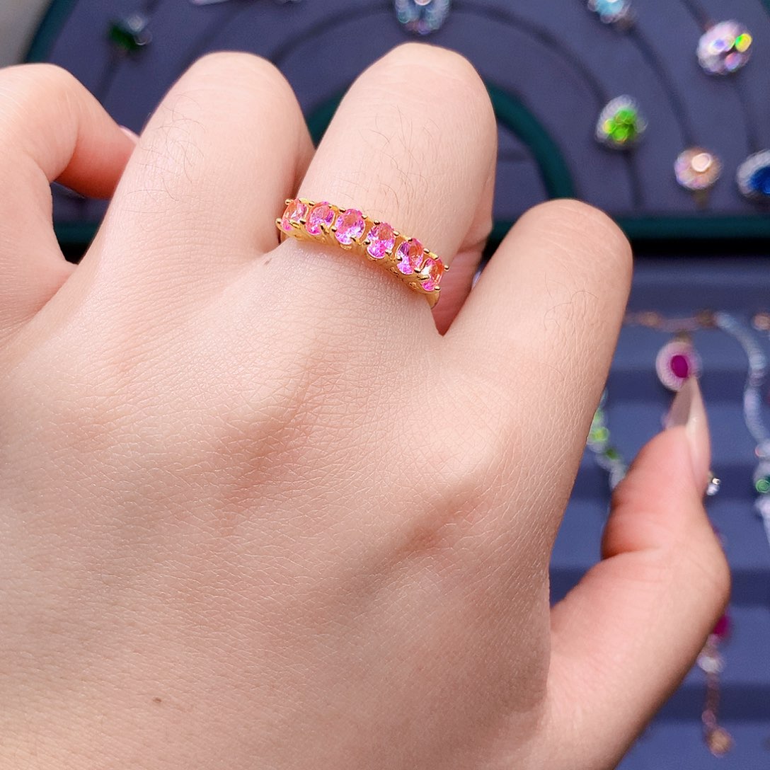 彩色蓝宝石戒指银S925镶嵌