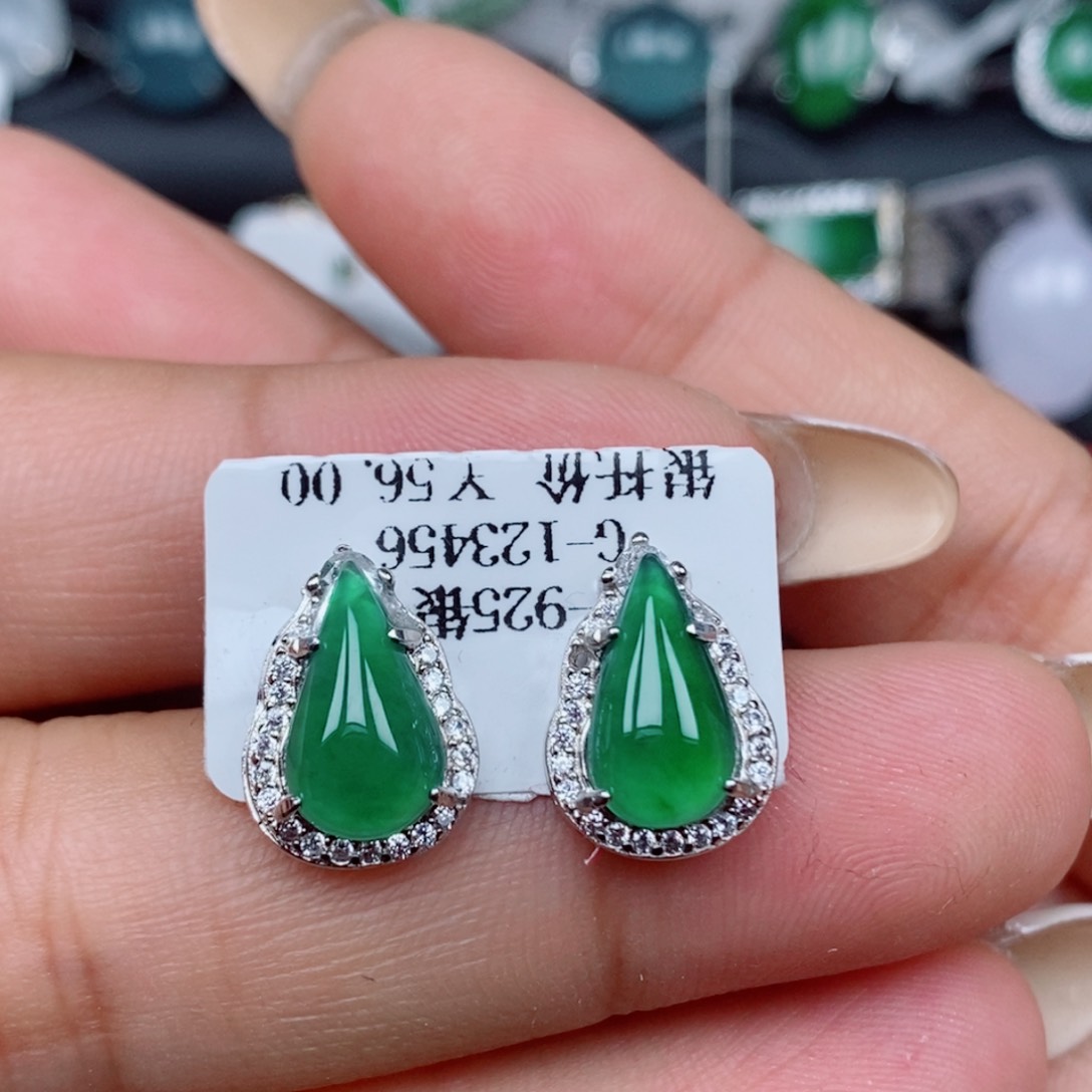 翡翠戒指银S925镶嵌欣***肥耳钉