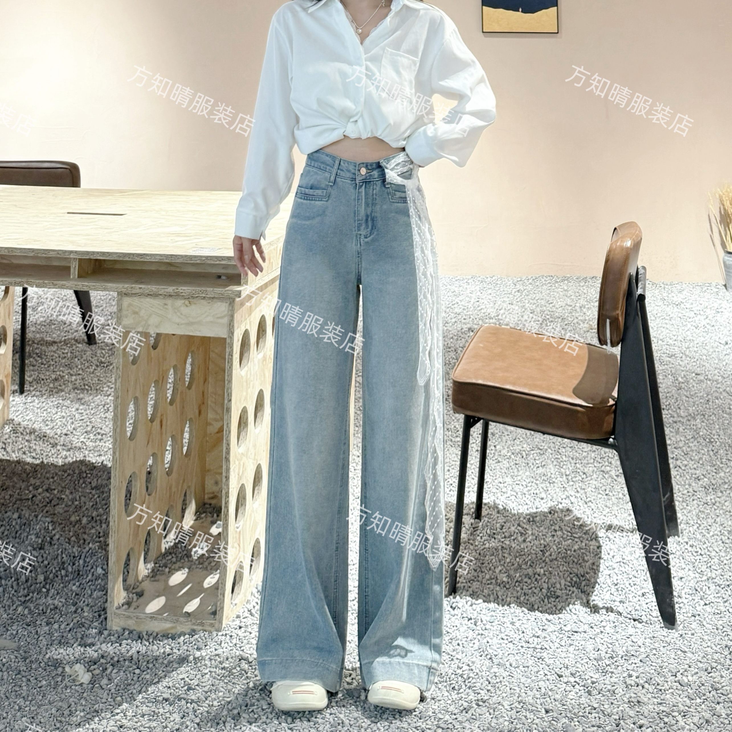 2025高腰显瘦小个子夏季新款百搭拖地宽松直筒阔腿垂感牛仔裤女