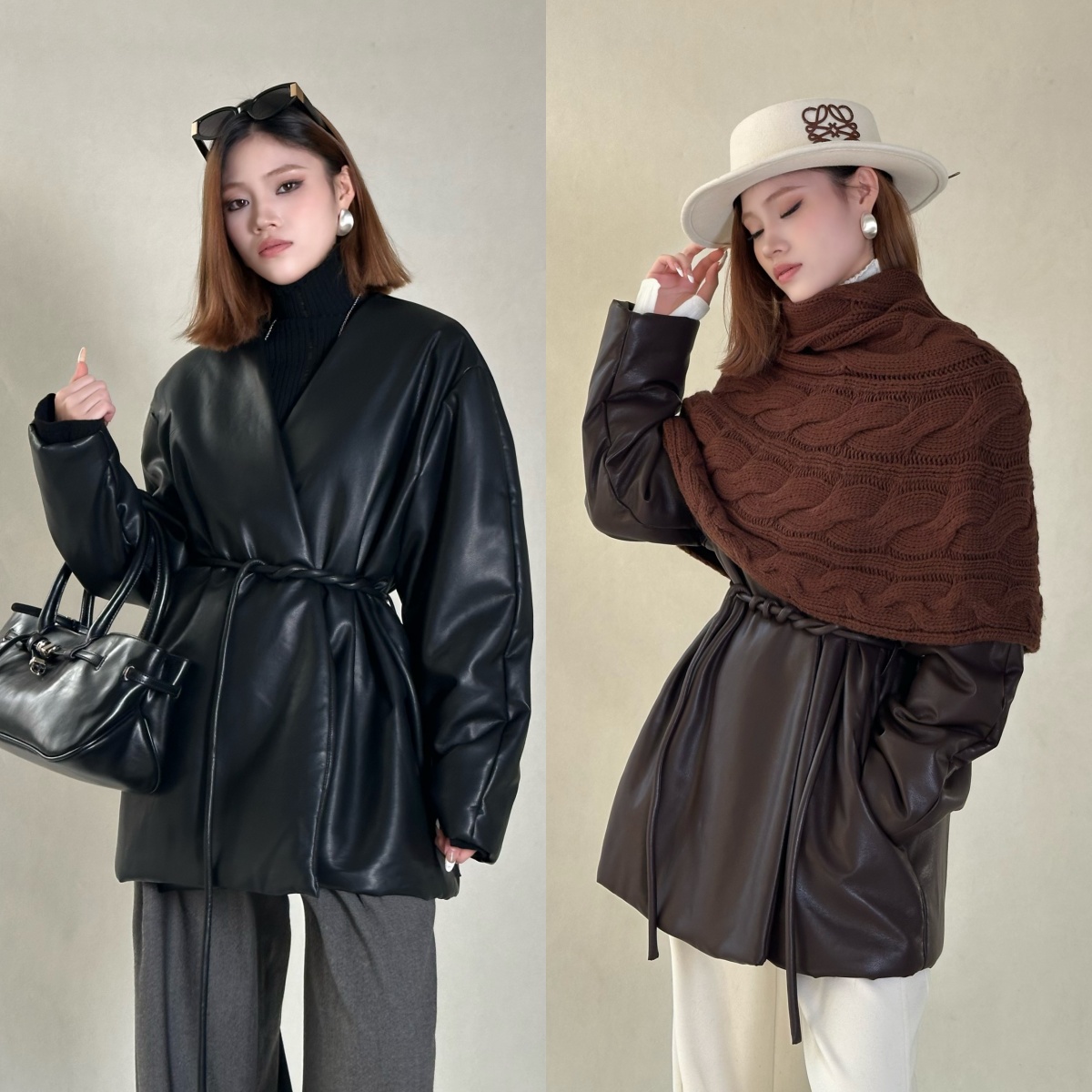 老吴的衣橱 冬季新款高级感外套时尚百搭夹棉中长款皮衣女W649