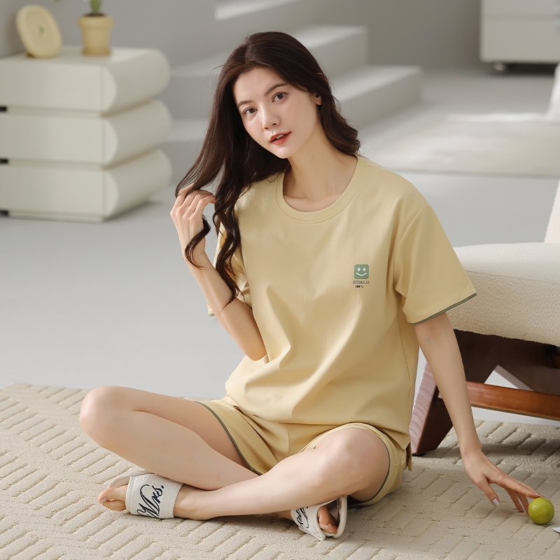 睡衣女夏季新款笑脸字母短袖短裤家居服两件套装-684