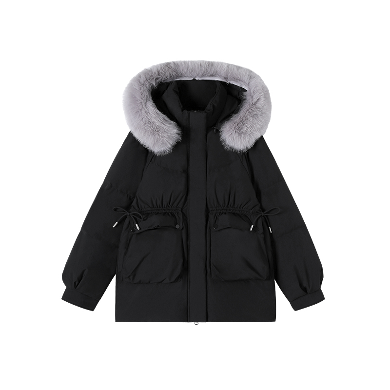 1-2  新款韩版时尚宽松大毛领连帽加绒外套 2366