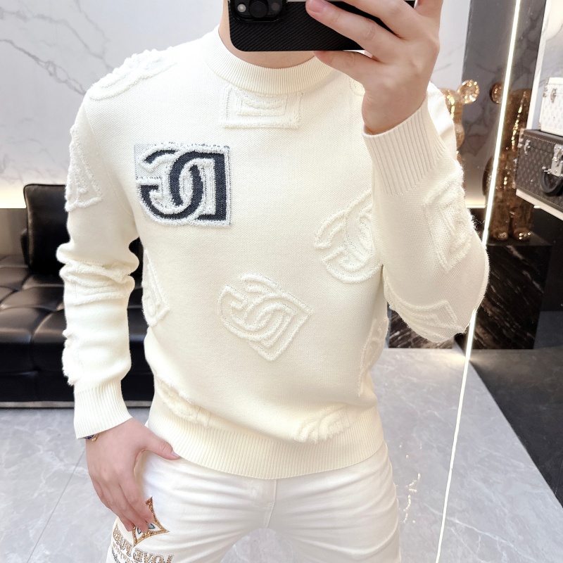 冰希欧式.2025冬季新款提花字母圆领套头男士羊毛毛衣针织衫保暖