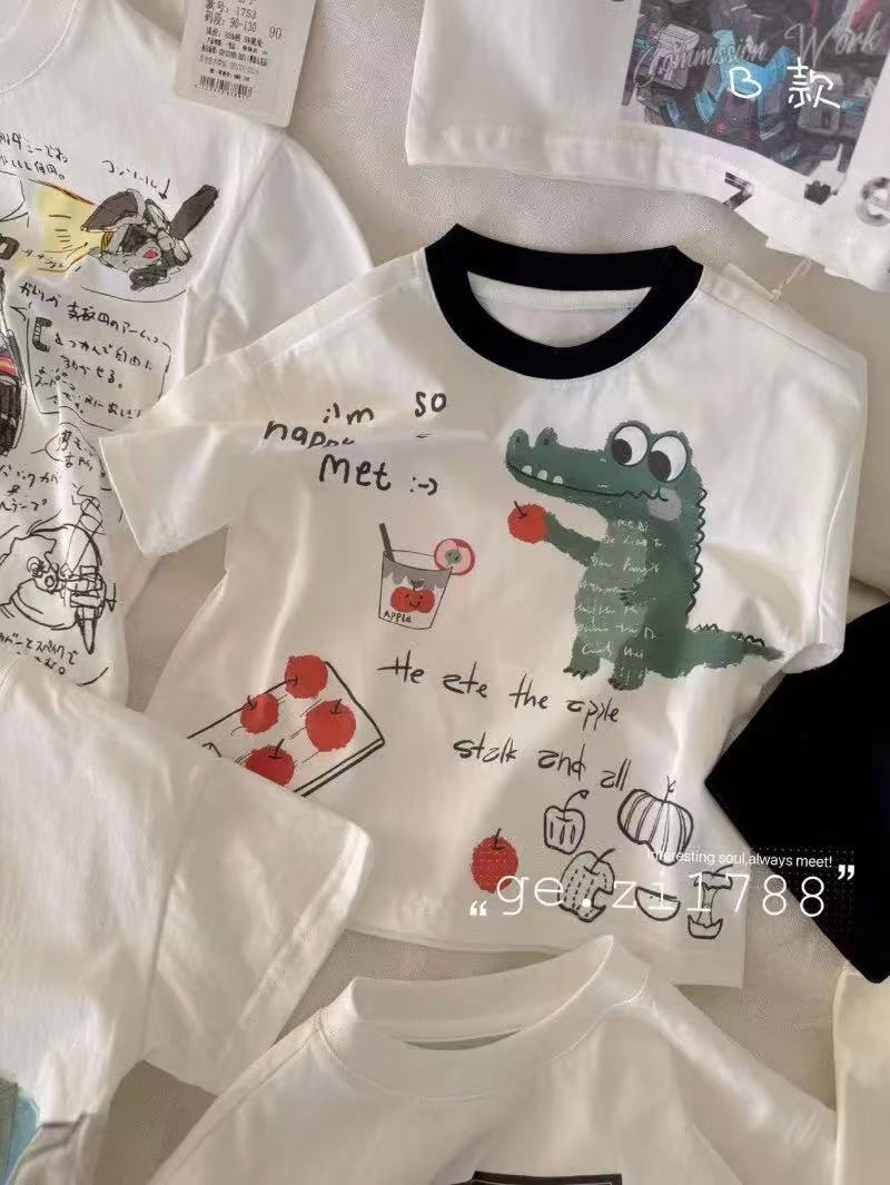 TX-2003 儿童纯棉卡通夏季印花短袖韩版ol短袖T恤时尚圆领宽松