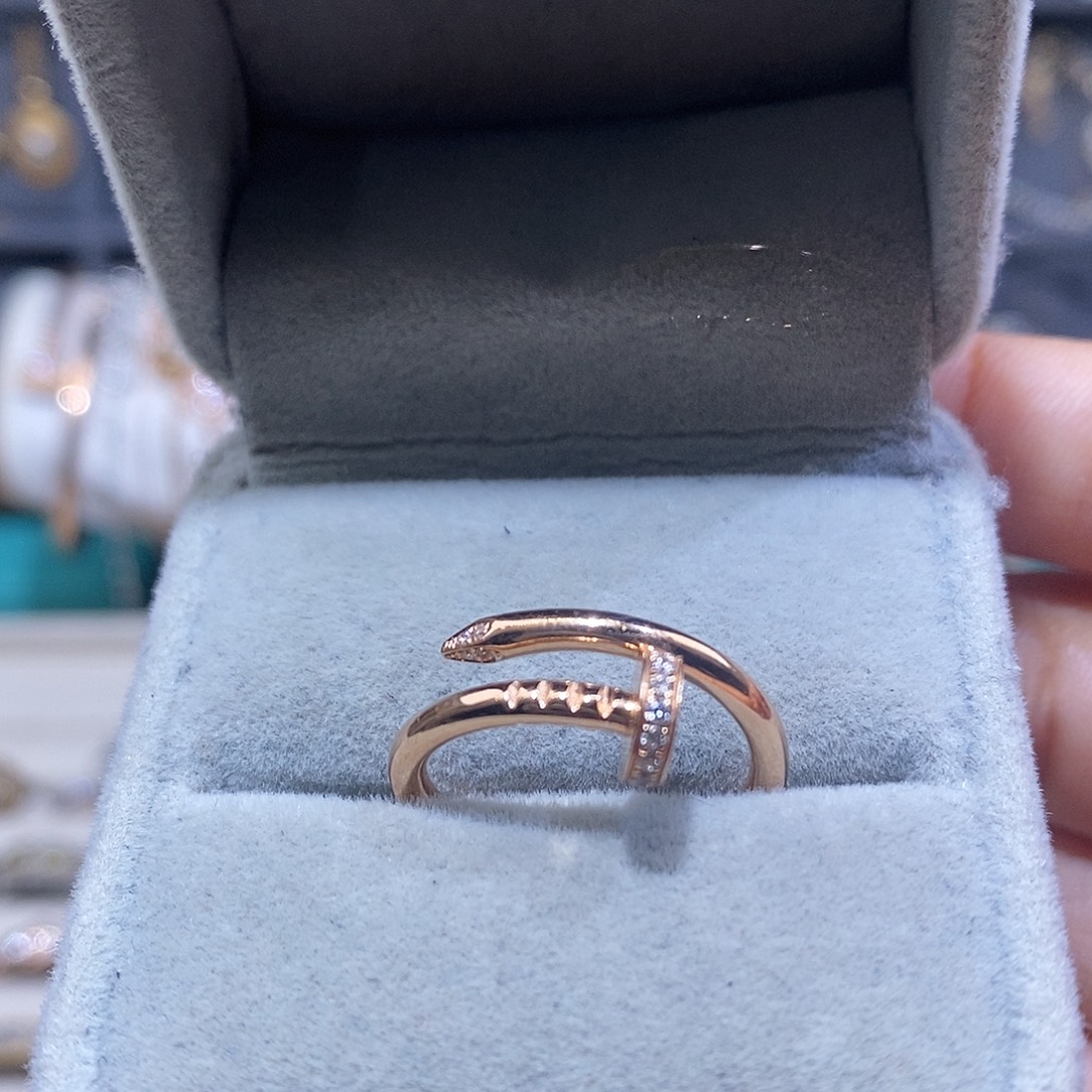 壹***壹戒指/指环18K金镶嵌钻石k玫钉子头尾钻细版戒指