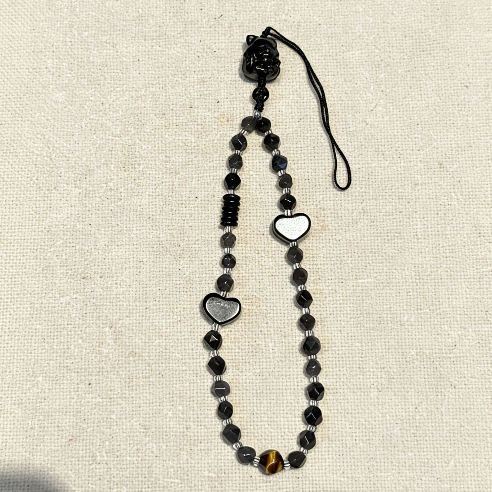 【玄满】银曜石黑曜石冰曜石凤九手机链