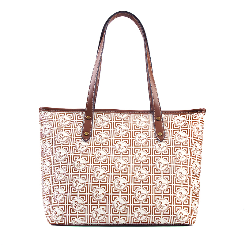 双根托特包耐脏夹层拉链袋单肩包卡其经典欧若精灵风G8666-69