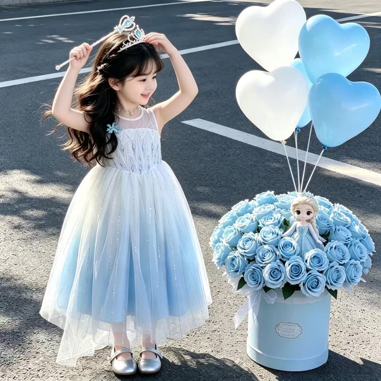 女童爱莎连衣裙夏季2026新款冰雪奇缘公主裙儿童装艾莎生日礼服裙
