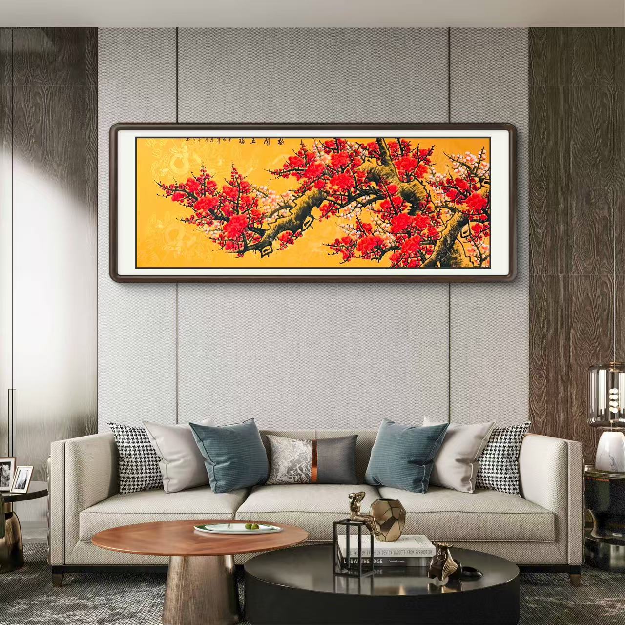 《梅开五福》纯手绘国画六尺横幅梅花图客厅餐厅挂画文玩探宝