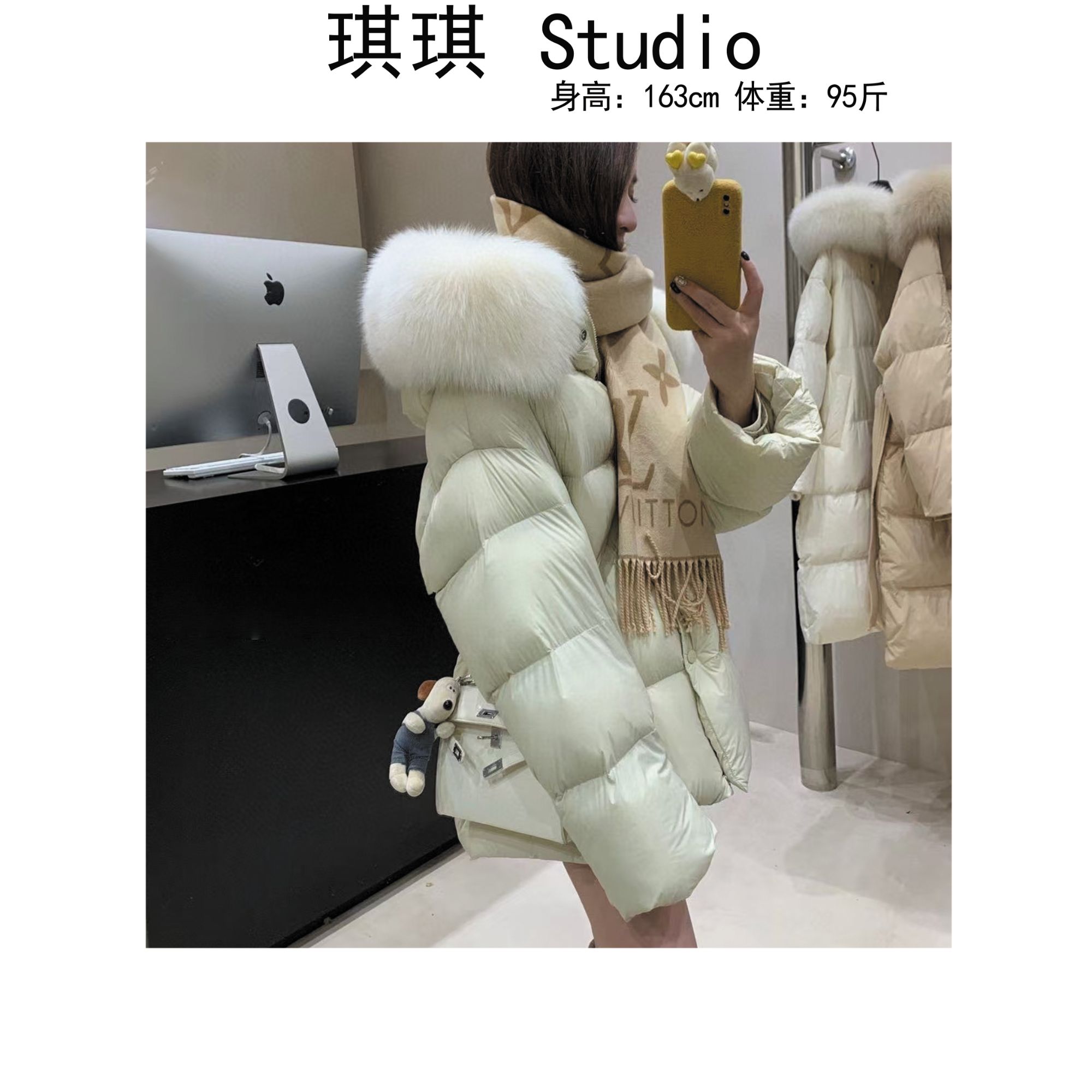 《琪琪家》冬季新款轻奢高级大板摁扣拉链毛领气质减龄羽绒外套-77