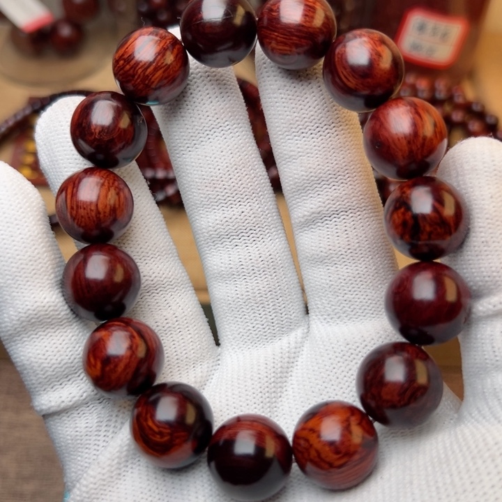 轉***身木木本海南红降花梨公15圆珠单圈