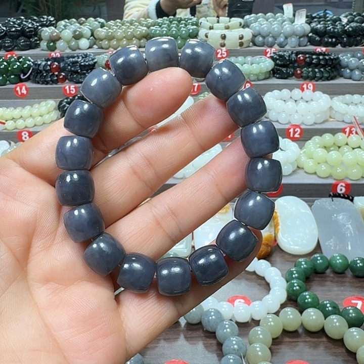 未镶嵌手链和田玉烟紫色青海直切卡12