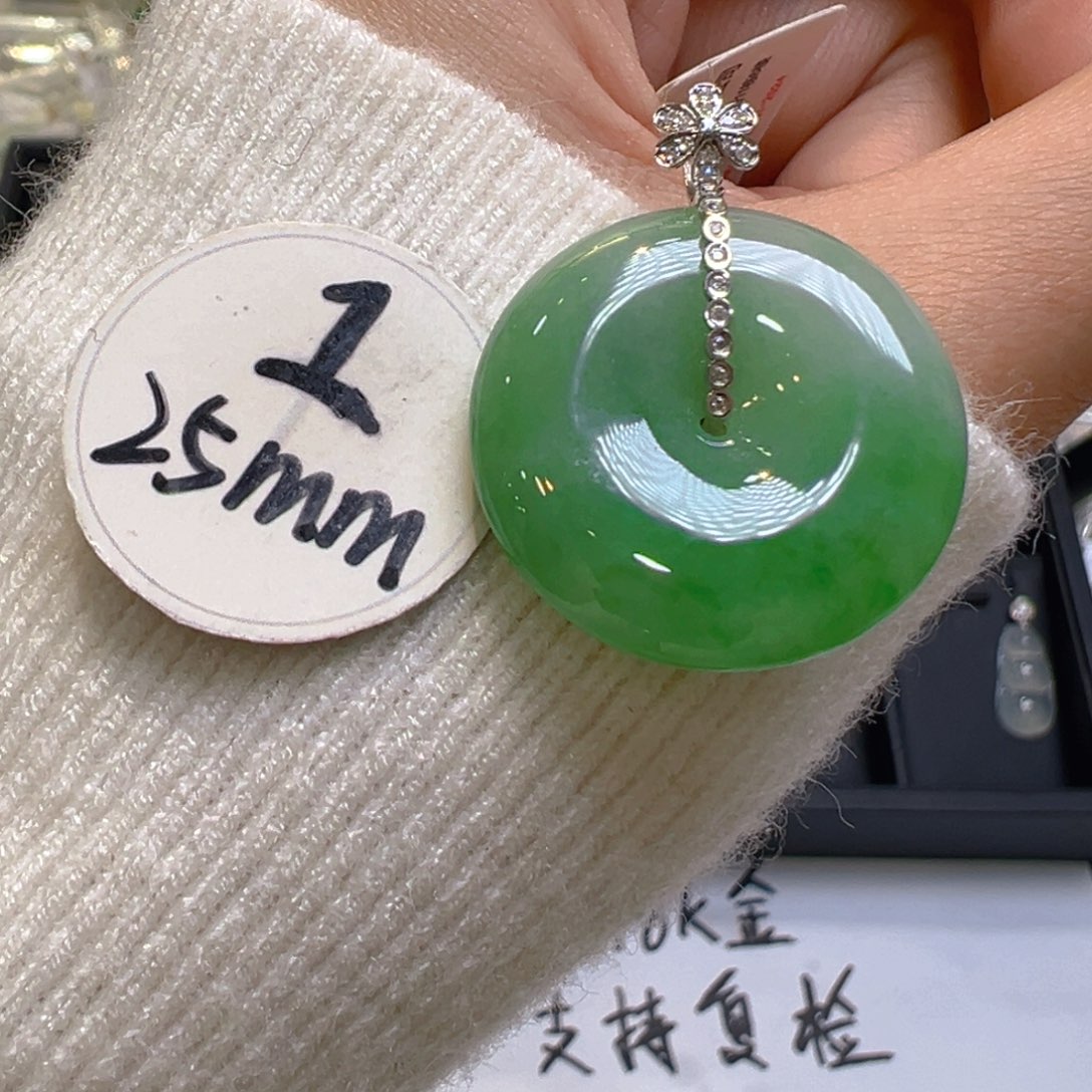 翡翠18K金镶嵌吊坠(不含链)