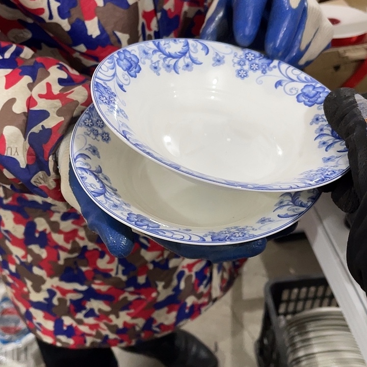 瓷片骨质瓷釉中彩深盘6个 口径16.5厘米