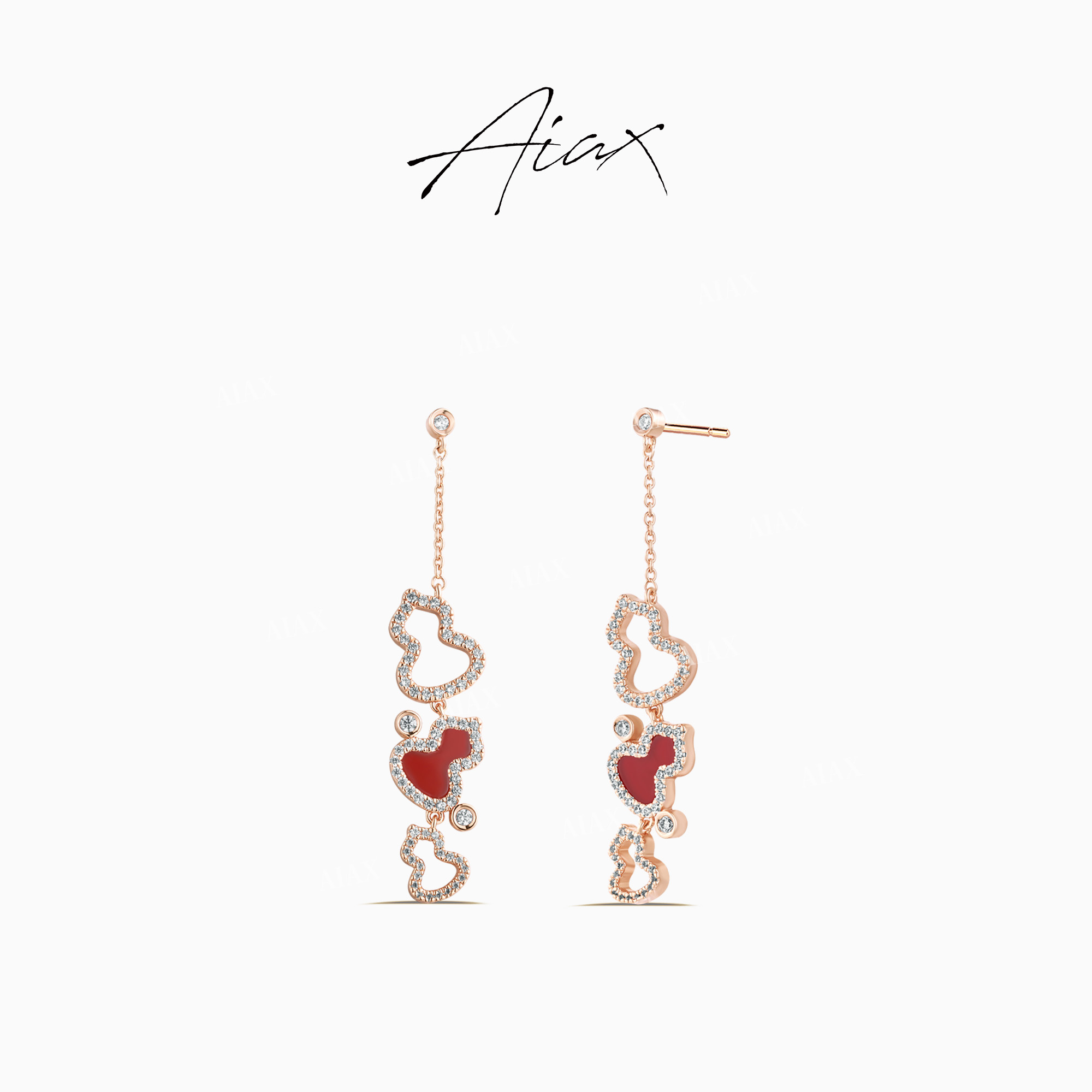 AIAX 镀K金 时尚设计传统吉祥葫芦8字造型蛇年红色耳环TSL1232
