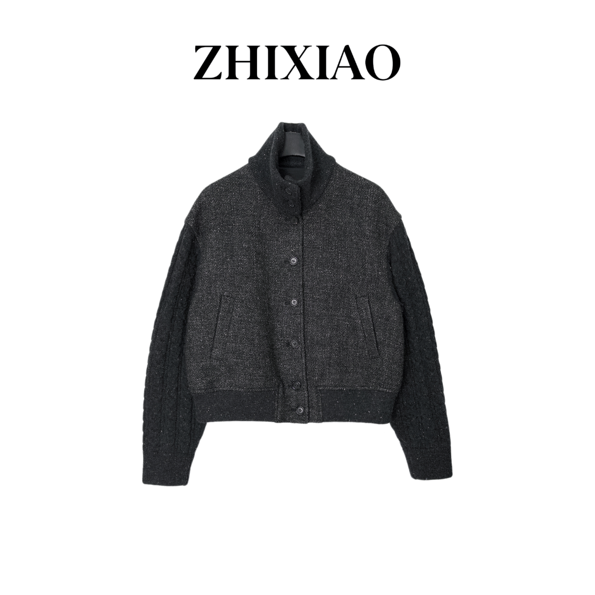 【ZHIXIAO】秋冬新款：针织拼接立领外套2787