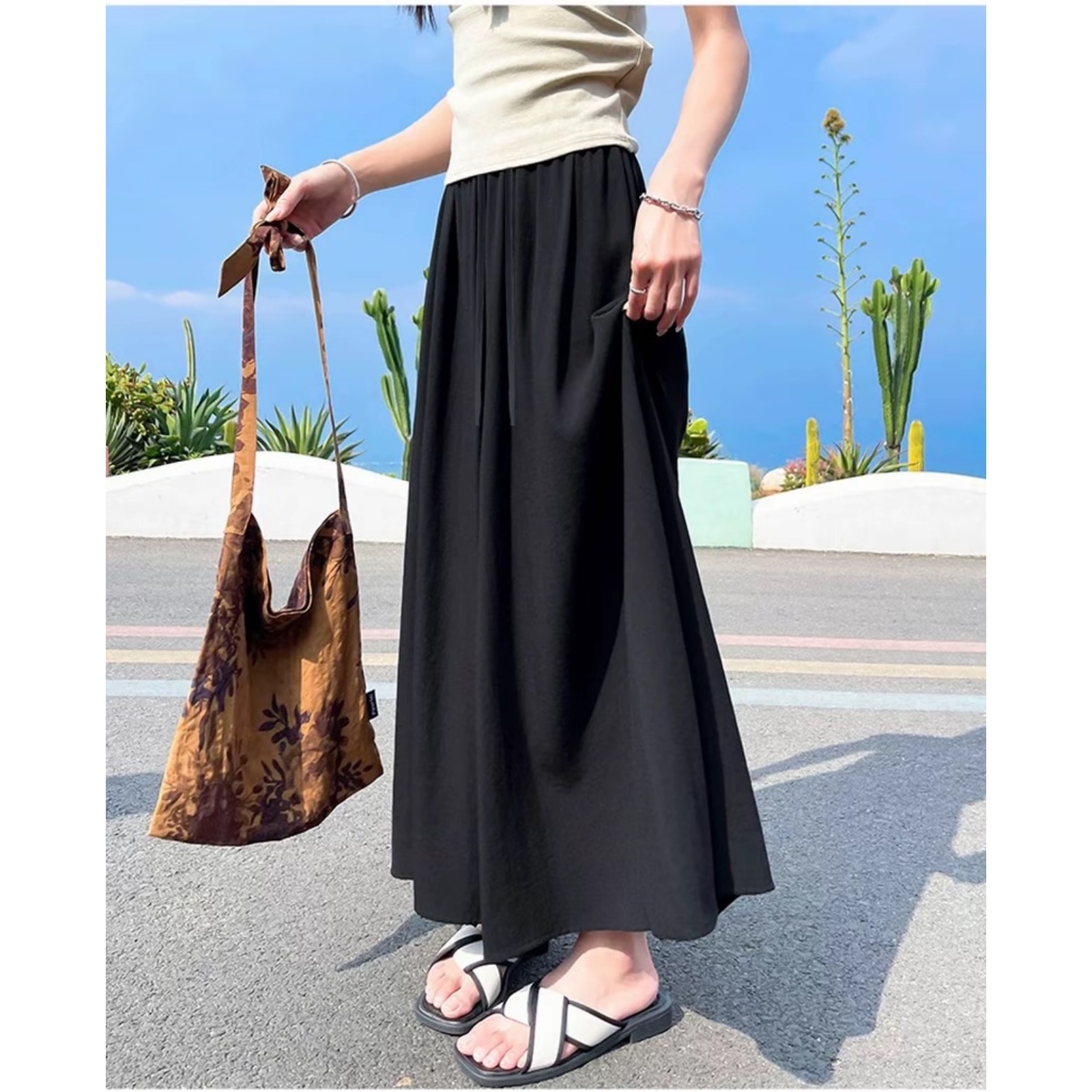 【空气无感】新款夏季雨露亚麻裤薄款新款高腰垂感休闲阔腿宽松裙裤