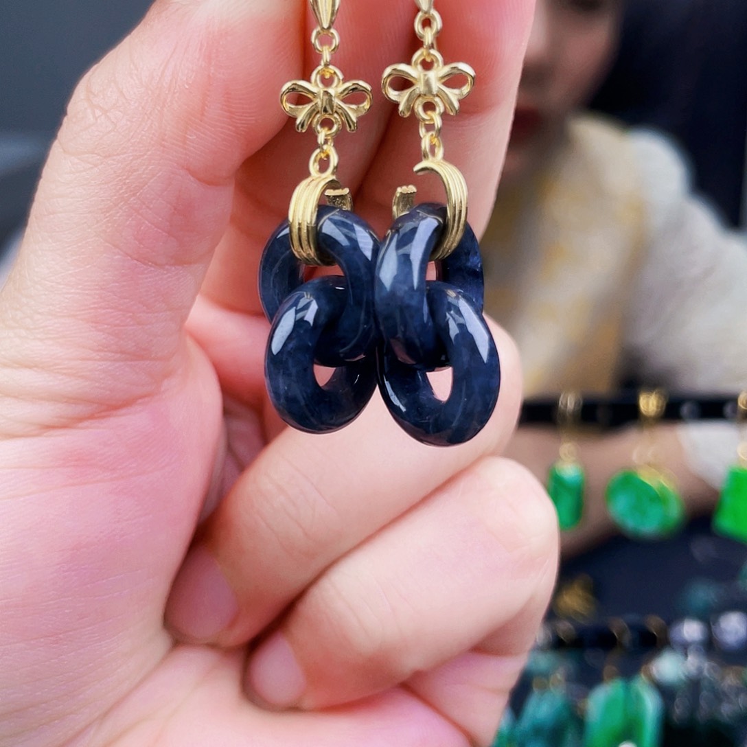 翡翠银S925镶嵌耳饰饰品