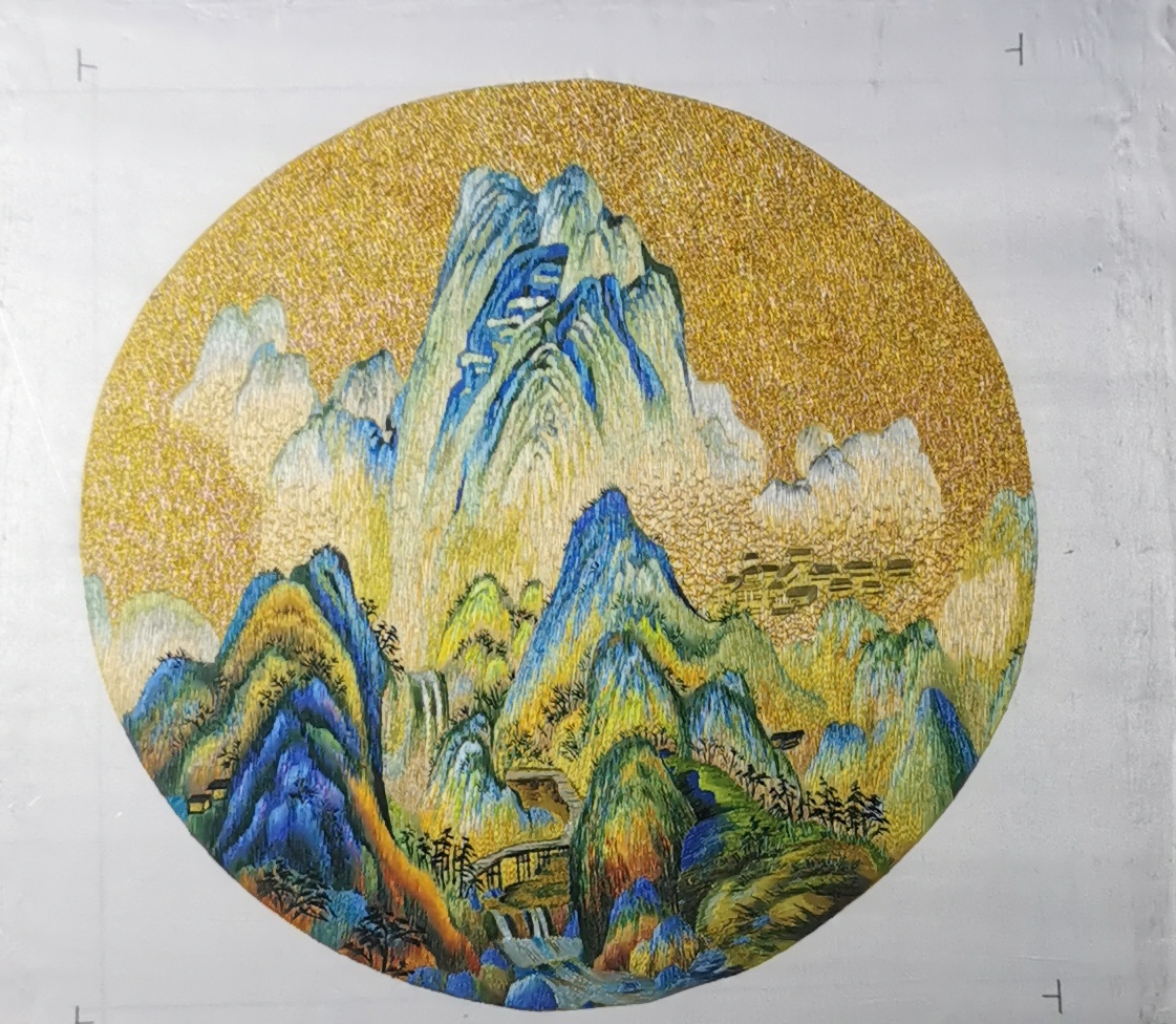 千里江山图纯手工苏绣刺绣乱针绣单面装饰摆件非遗苏绣