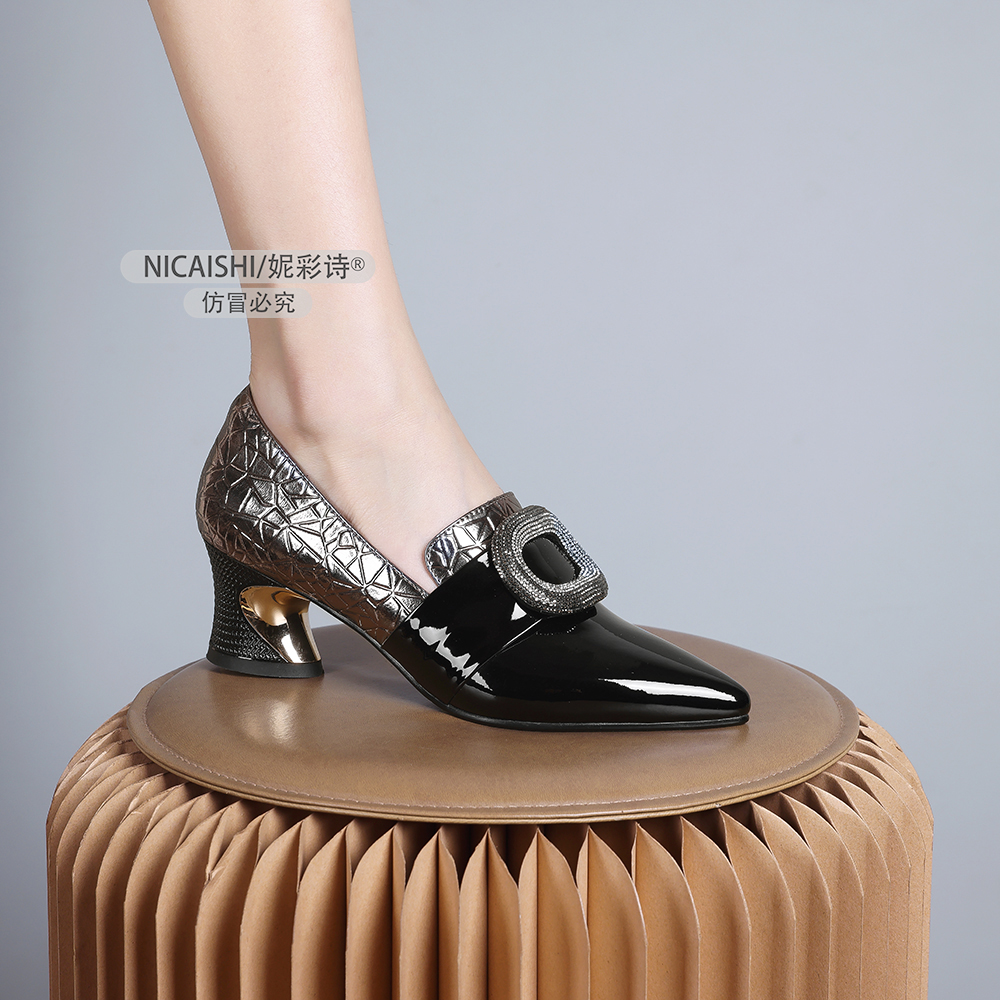2025新款欧美高级感低跟单鞋通勤一脚蹬女鞋时尚优雅百搭粗跟1257