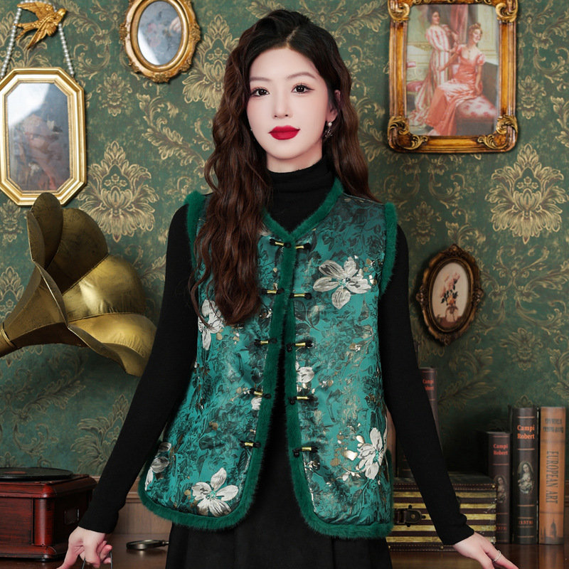 复古设计感国风女装马甲新款上衣高级中式盘扣夹棉加厚保暖马夹重