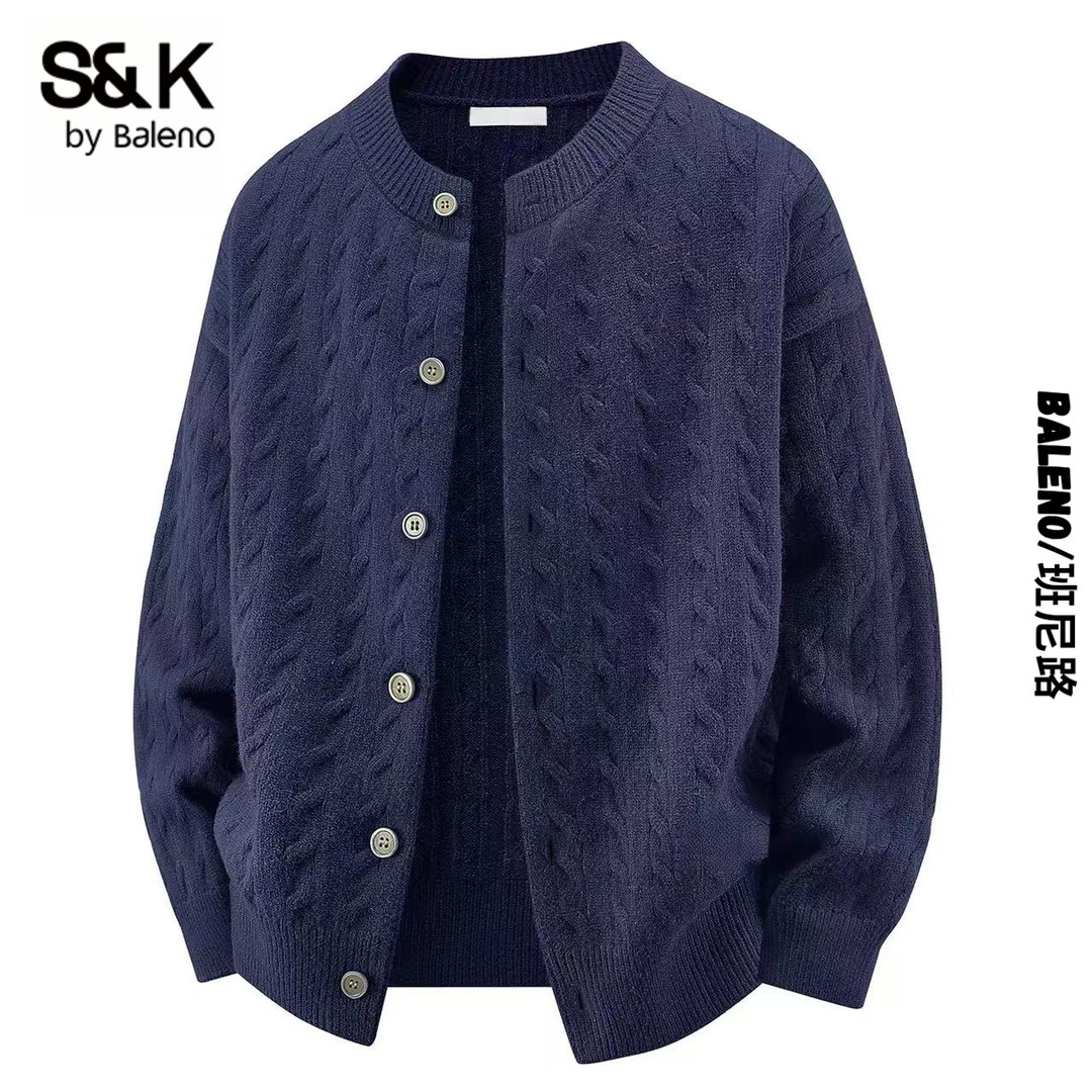 班尼路S&K美式毛衣男开衫2025秋季新款宽松休闲针织衫外套男