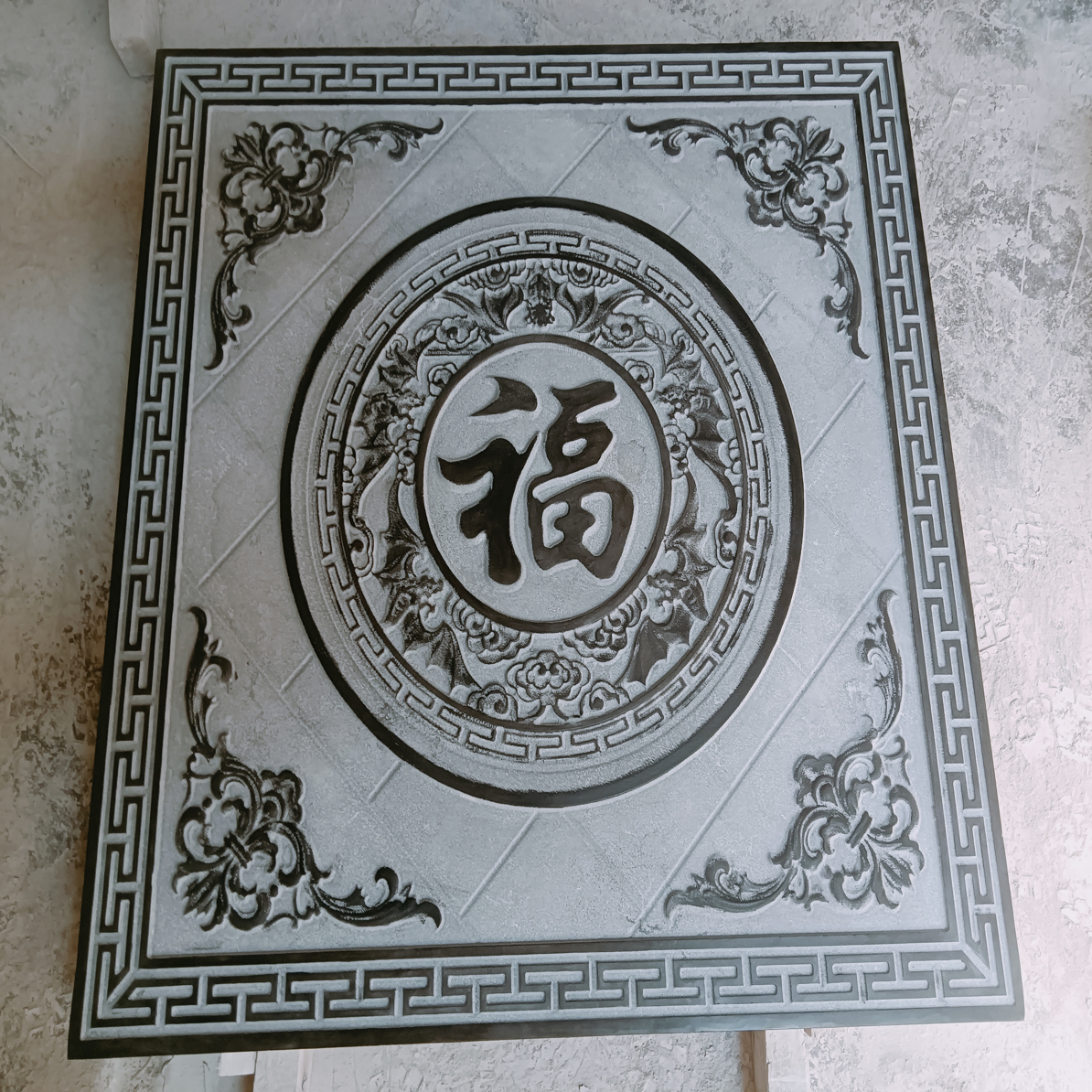 青石石雕五福临门祥云地雕地铺石中式庭院镂空花窗