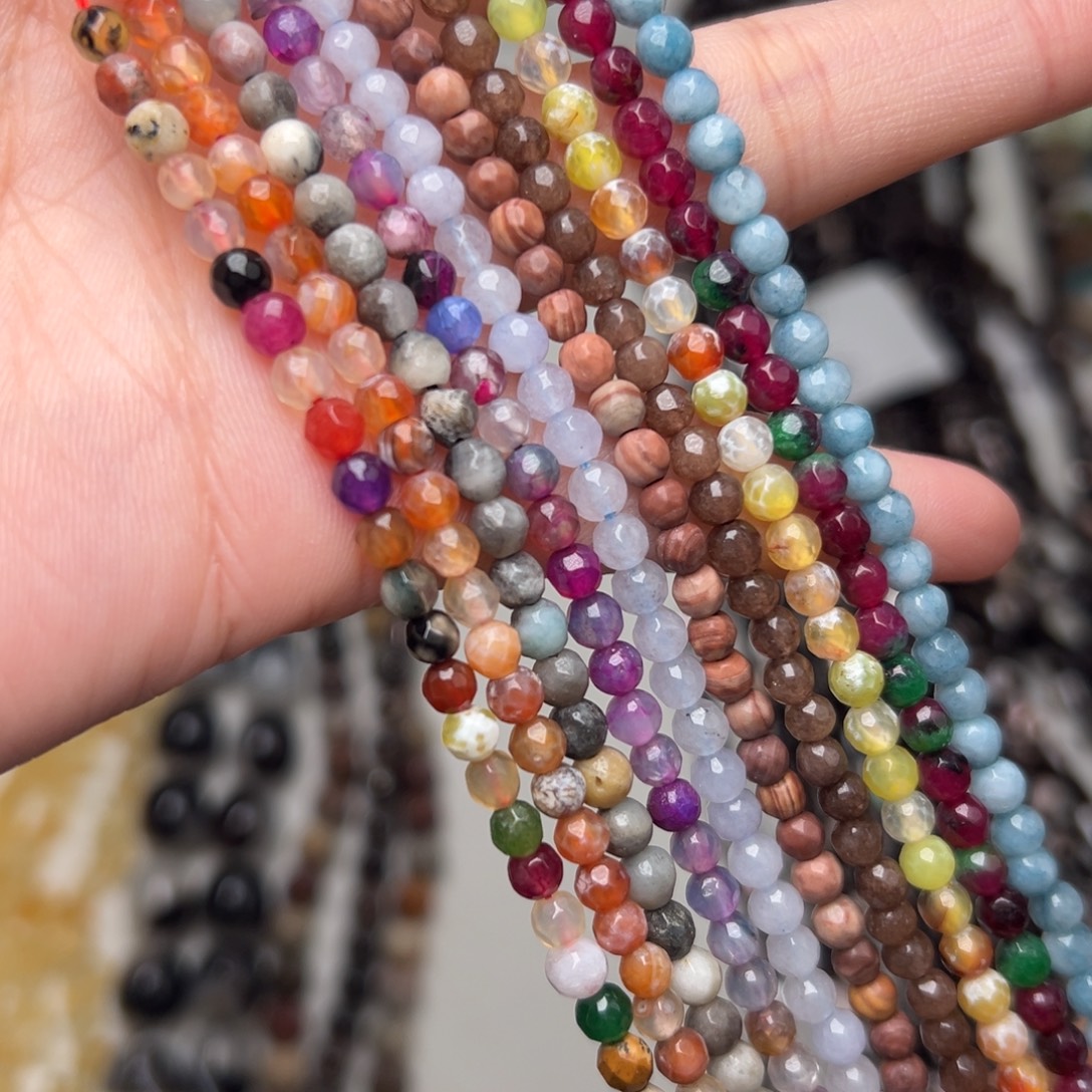 玛瑙/玉髓合金珠宝半成品K451。4mm多宝小米珠10条