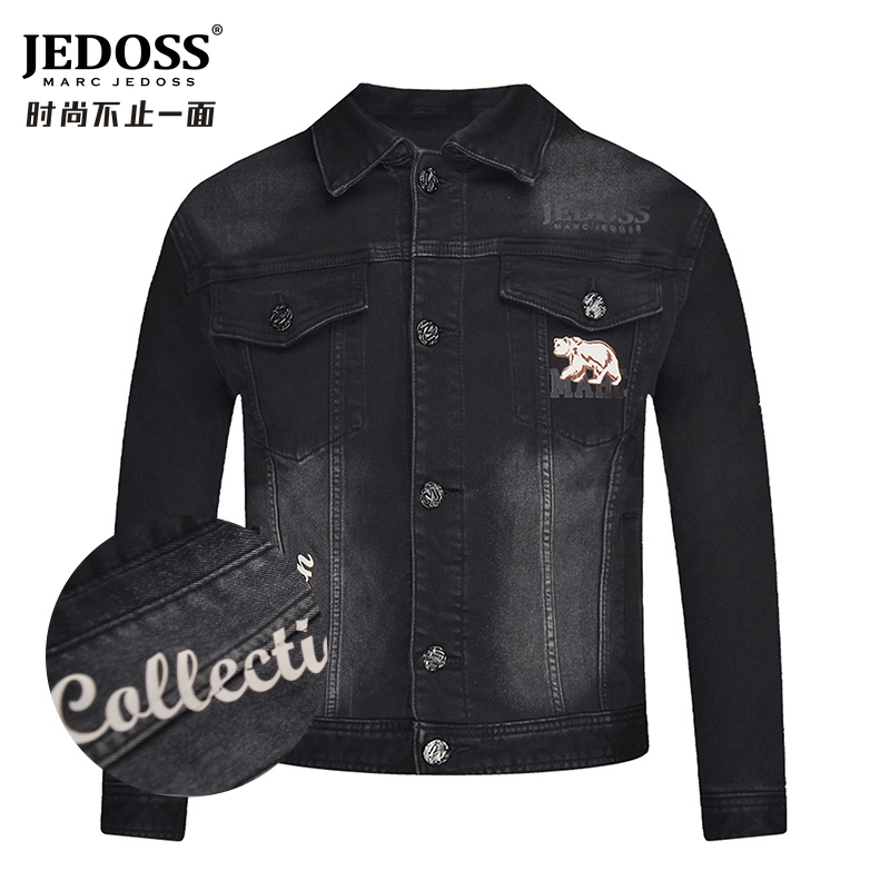 JEDOSS/爵迪斯男装秋冬时尚轻奢时尚烫印熊牛仔夹克秋季外套YH109