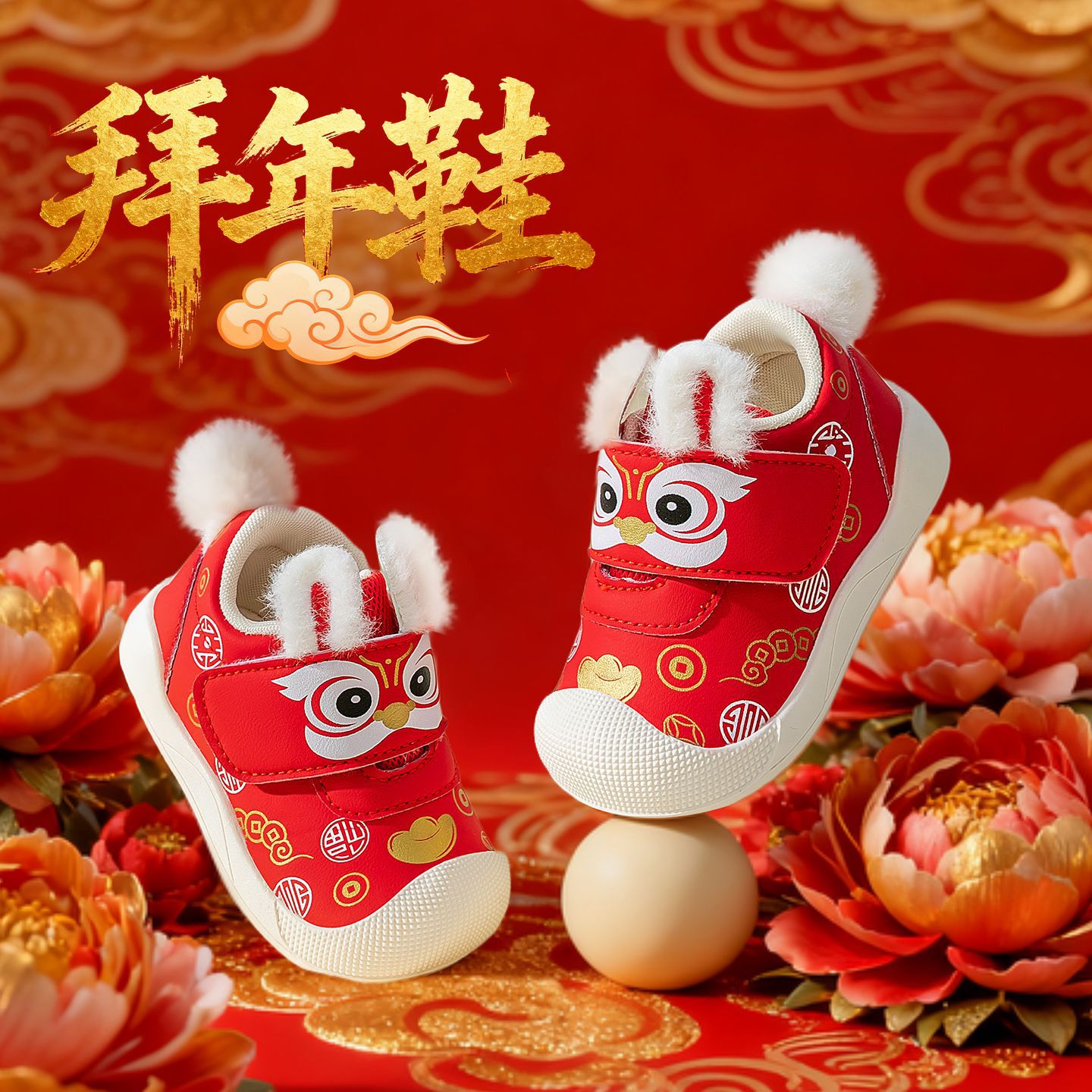 秋季宝宝拜年鞋卡通学步鞋1-3岁男女宝宝鞋婴幼儿软底防滑鞋子