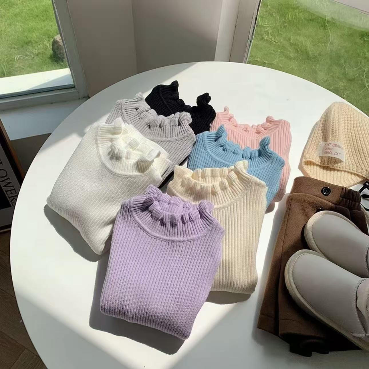 木耳边针织衫女宝宝秋冬毛衣上衣洋气打底衫毛衣女童套头内搭