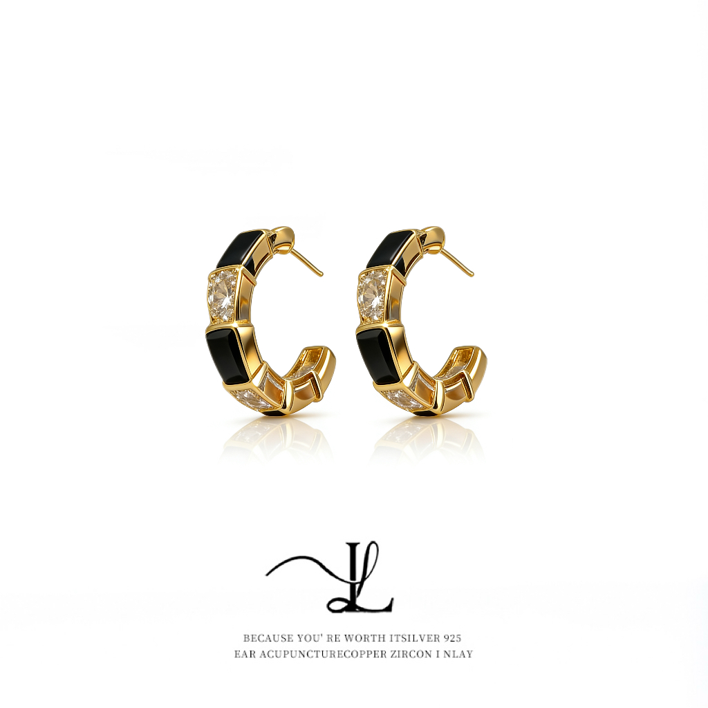铜合金锆石耳饰 LL Jewelry & 轻奢风C型锆石耳钉