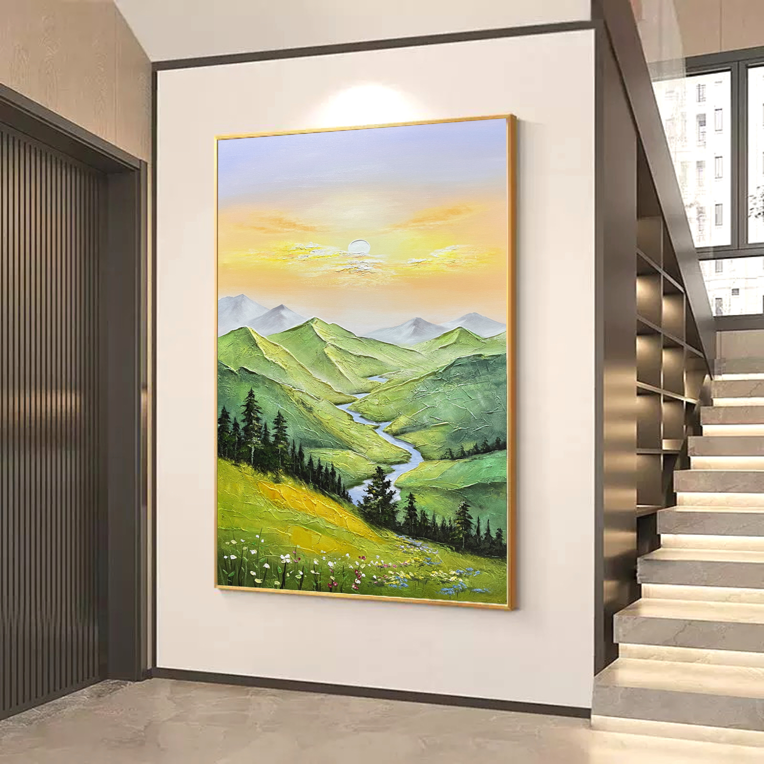 晨曦日照金山风景装饰画客厅落地画沙发背景墙高级感玄关壁画