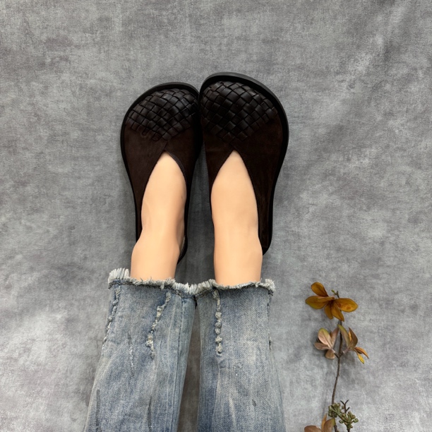 2207A8夏季新款真皮编织大圆头鸭掌凉鞋平底懒人浅口洞洞鞋女