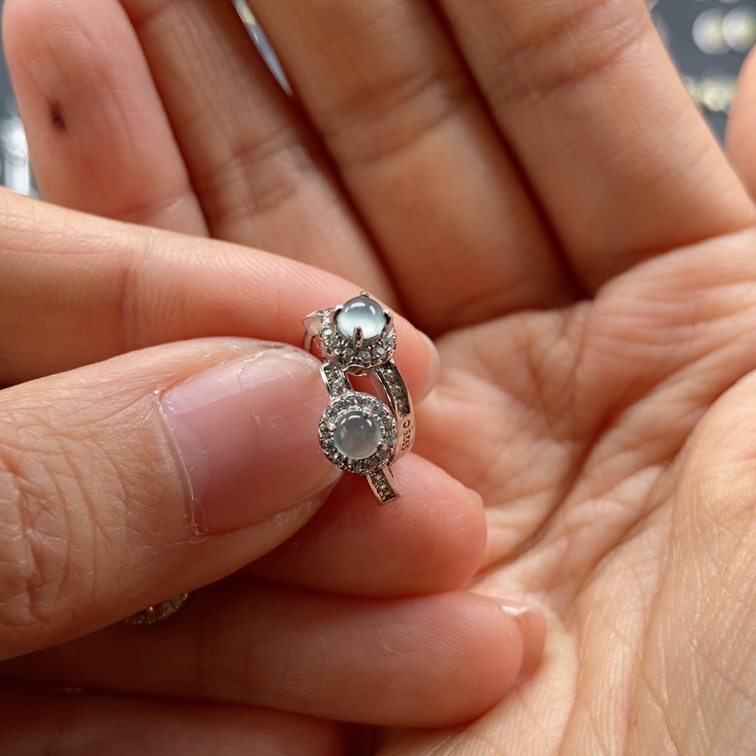 翡翠耳饰银S925镶嵌翡翠首饰