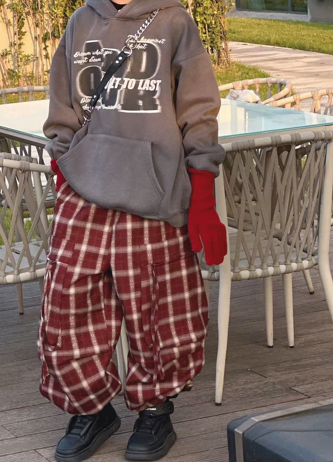 【蜡小新潮童】【格调】很喜欢的格子裤 美式加绒带抽绳，模特穿150