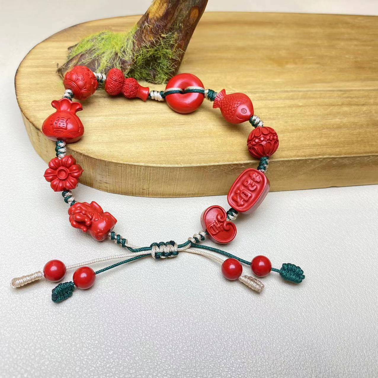 含辰砂工艺品高含量朱砂红砂设计款貔貅多宝手链保真朱砂手工编绳