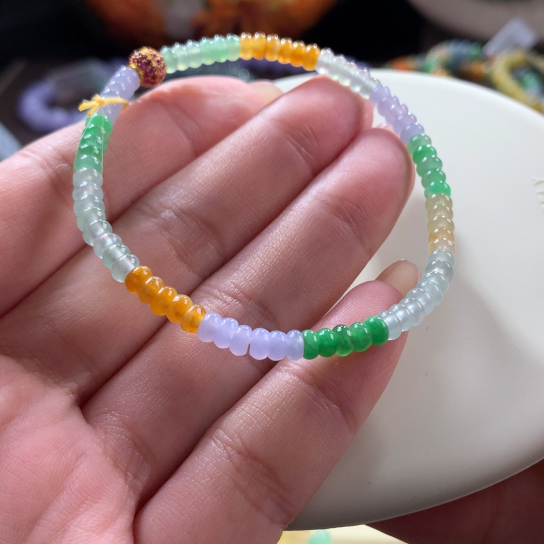 翡翠手链未镶嵌翡翠多宝算盘珠卡4+