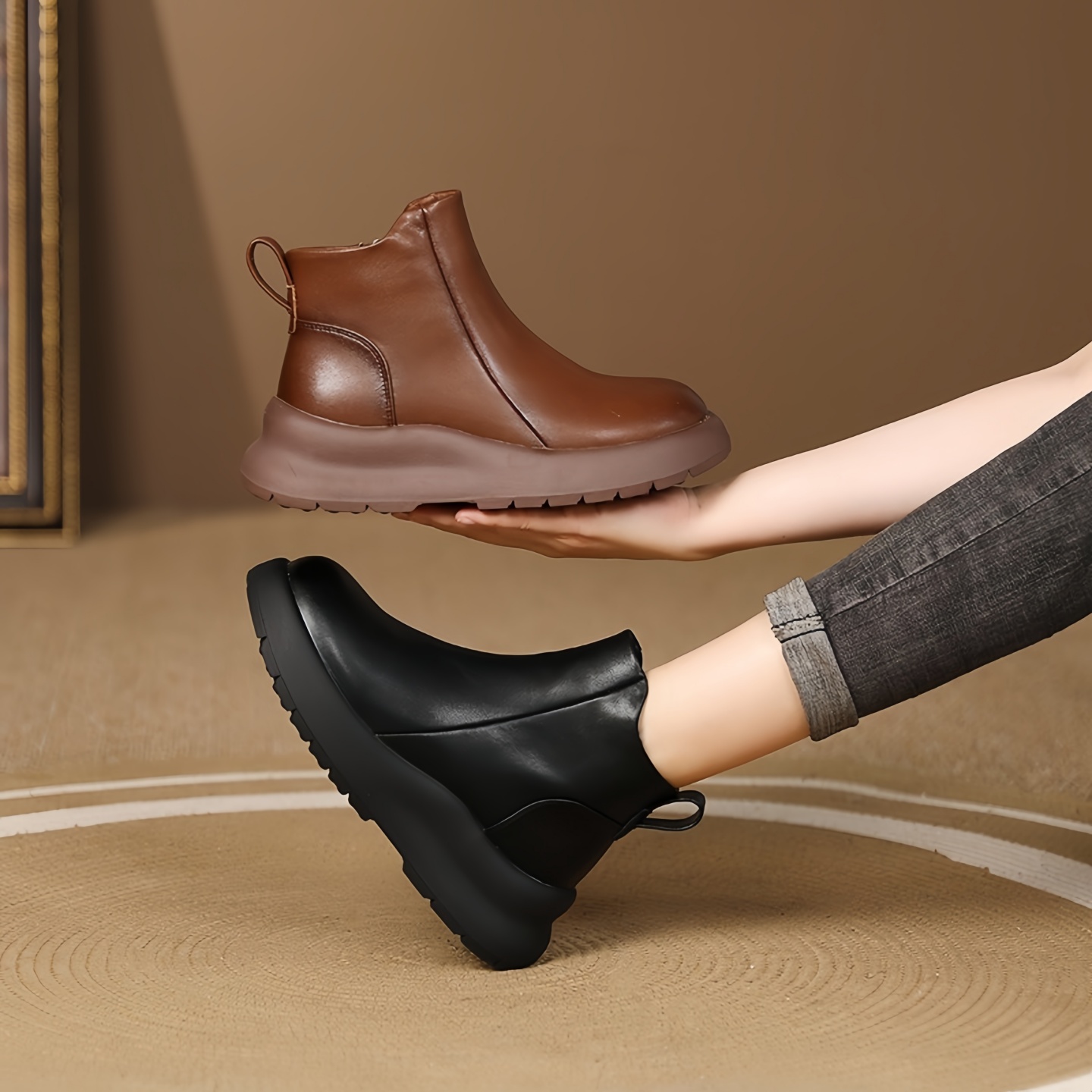 英伦风马丁靴女真皮秋冬新款时尚百搭加绒休闲圆头厚底复古短靴子