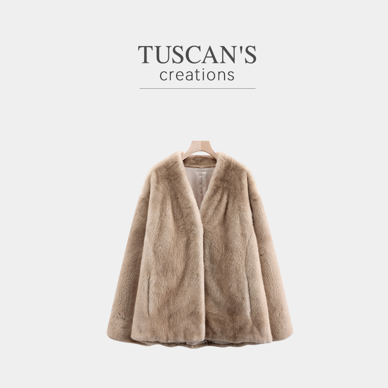 TUSCAN'S CREATIONS轻奢款水貂毛毛呢大衣保暖气质双鱼女装