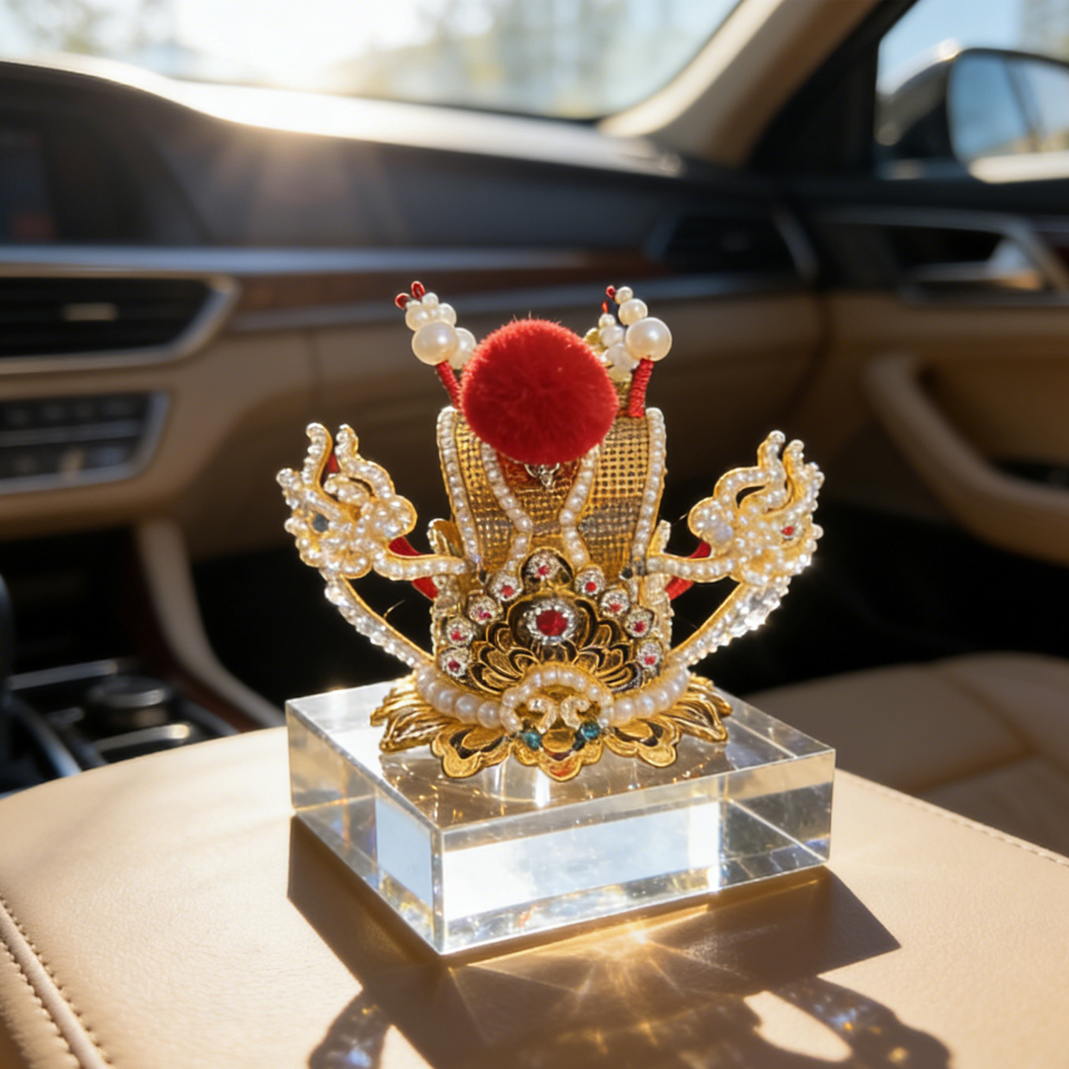 非遗车载装饰品国风饰品客厅办公太子冠水晶摆件戏曲文创伴手礼