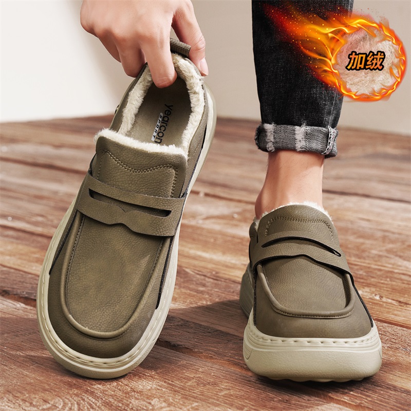 意尔康男鞋冬季新款时尚百搭潮流一脚蹬复古加绒男士运动休闲鞋