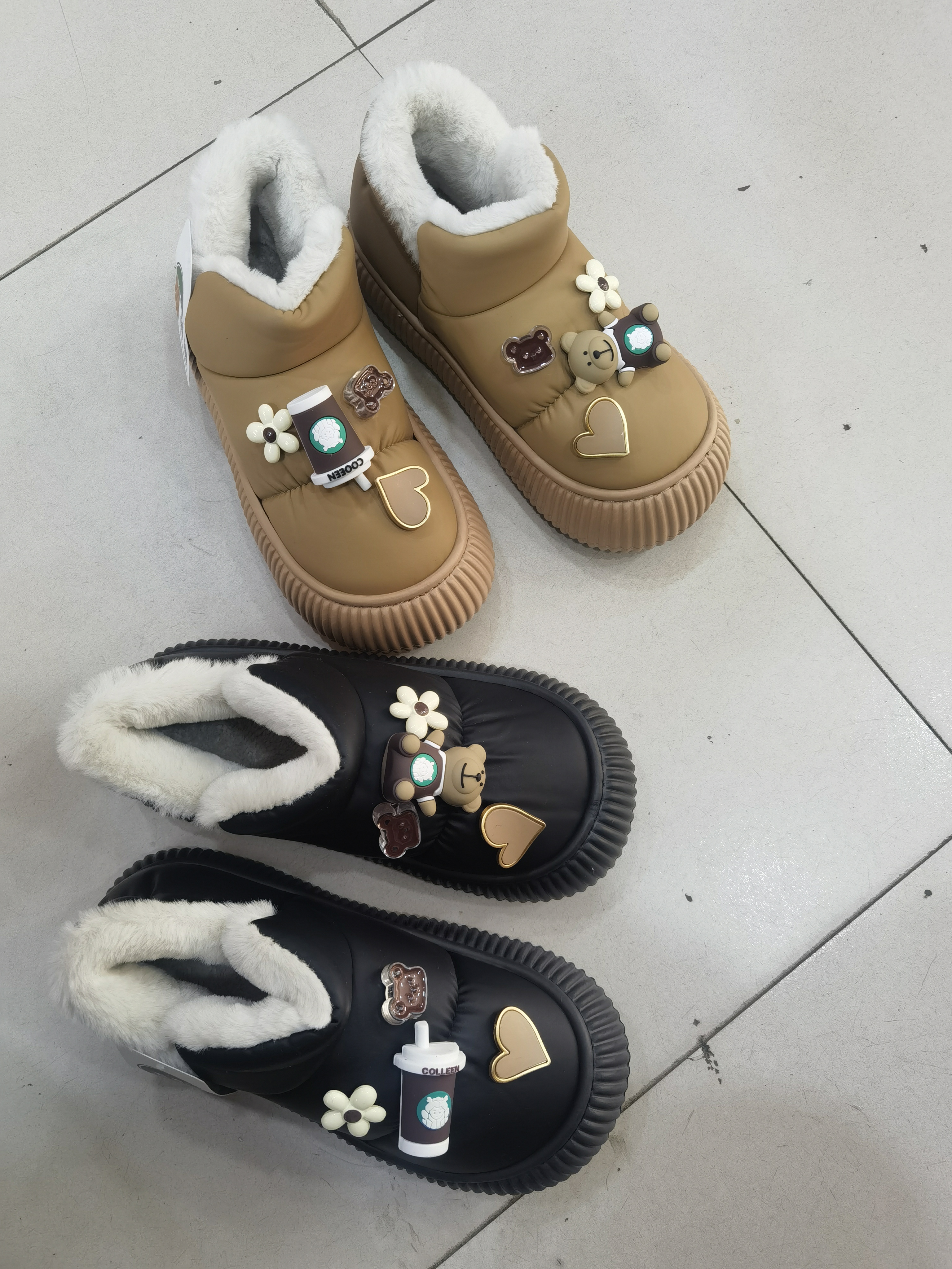 兴欢8840冬季包跟高帮皮面卡通棉拖鞋