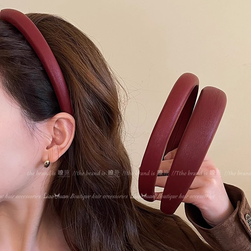 洋气低调酒红发卡发箍女2024新款高级感压发头箍时尚百搭布料手工