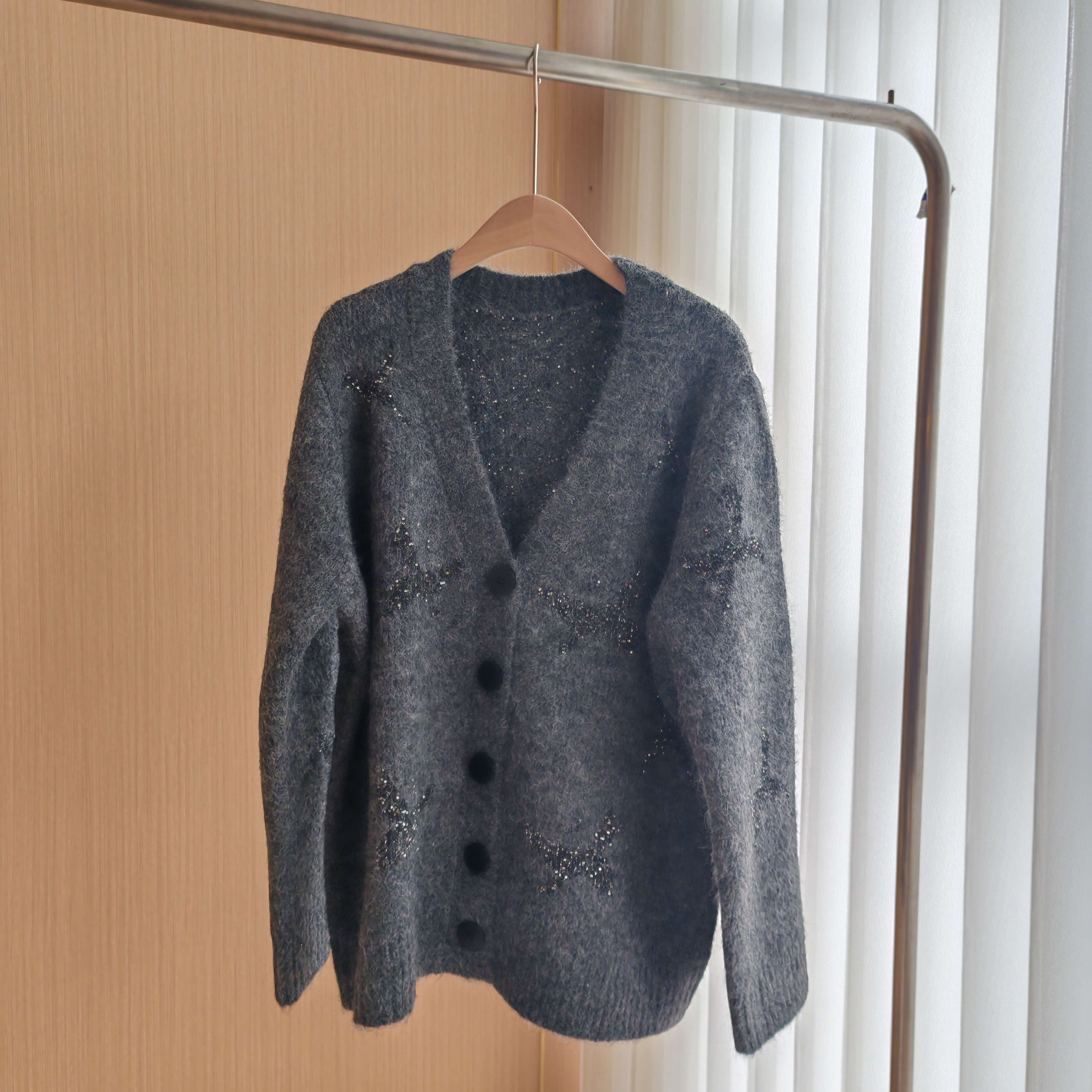 春秋新款V领亮闪开衫羊毛毛衣 MJHT-1509