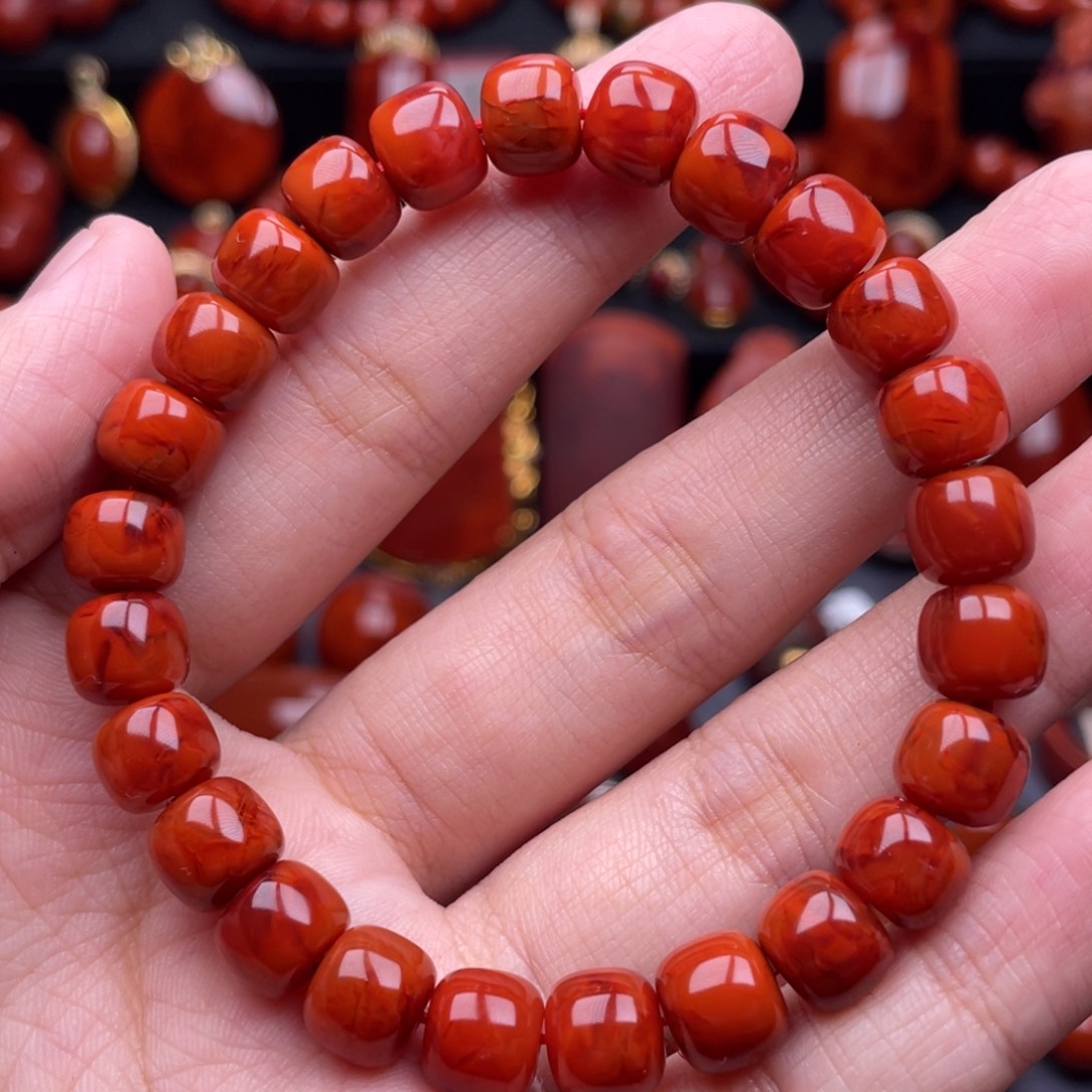 南红玛瑙未镶嵌珠宝奇石单圈9mm