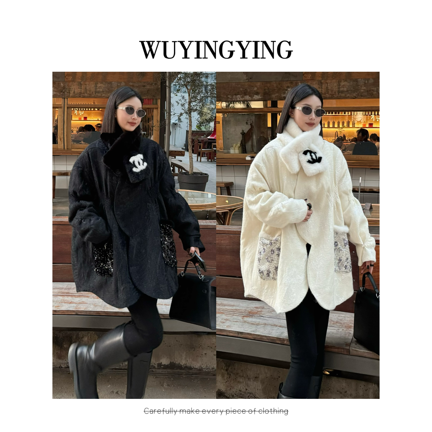  WUYINGYING【初雪神颜】欧货高品重工亮片拼接设计时尚羽绒外套