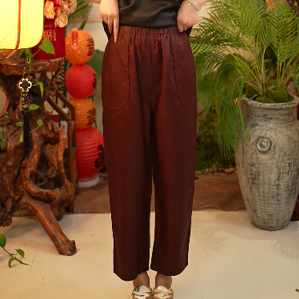 【董小姐】2025新款真丝桑蚕丝红油龟香云纱小脚裤双面穿