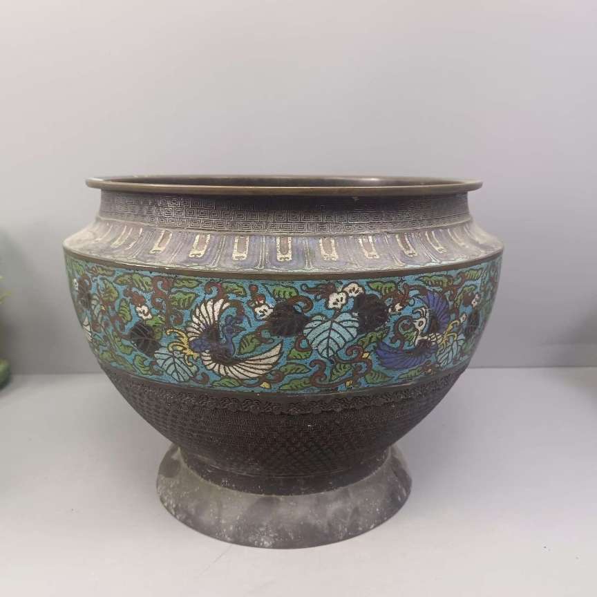 190-18博16景泰蓝火钵摆件茶周边礼品磨痕