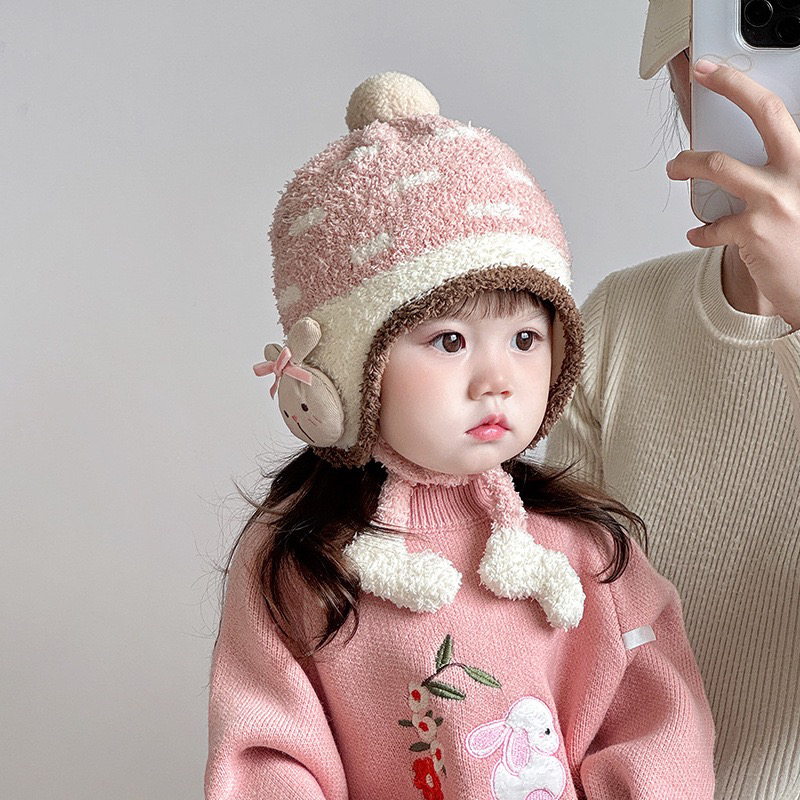 宝宝帽子冬天毛绒帽可爱卡通加厚保暖护耳帽婴幼儿防风毛线针织帽